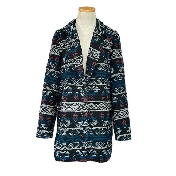 Skies Are Blue Blazer Jacket Wool Coat Southwest Pattern Gray Red Size Small S - Picture 1 of 17